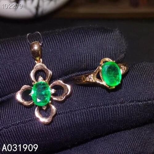 KJJEAXCMY boutique jewelry 18K gold inlaid Natural Emerald pendant ring Female suit support detection luxurious