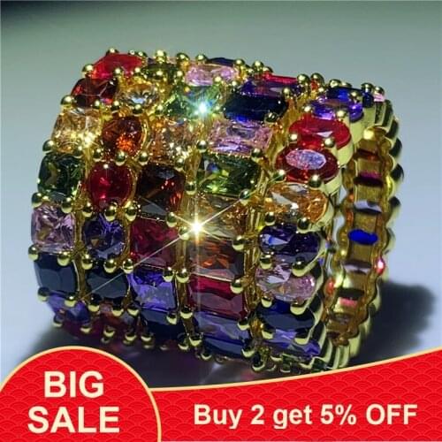 Rainbow baguette cubic zirconia cz Gold filled engagement band ring for women USA hot selling drop shipping female jewelry