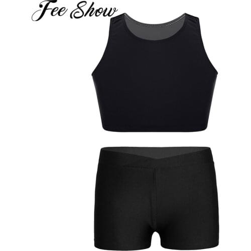 Kids Girls Clothes Set Fashion Basic Sport Tanks Top+V-front Waistband Shorts Summer Sleeveless Workout Gym Ballet Dance Outfit