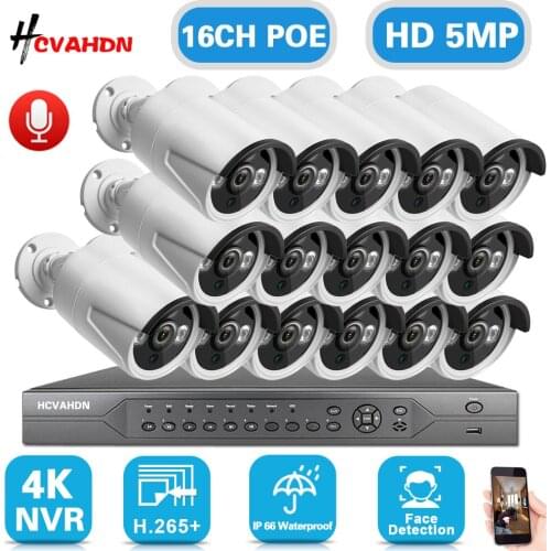 16CH 5MP POE NVR Security Camera System Kit 4K H.265 Audio POE IP Camera Set Outdoor Waterproof CCTV Video Surveillance Kit 8MP
