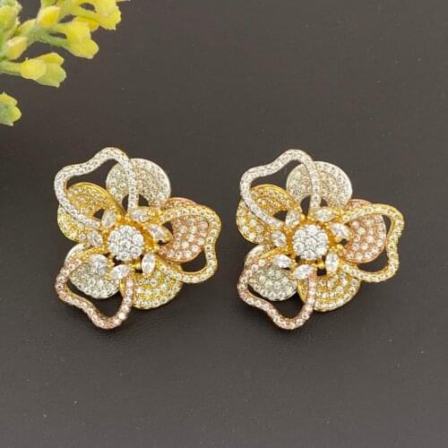 Lanyika Fashion Jewelry Luxury Flower Zircon Micro Plated Earrings For Women Wedding Banquet Daily Popular Best Gifts