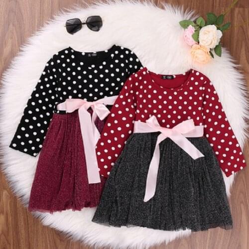 Summer Princess Dresses Toddler Girll Clothes 2020 Polka Dot Long Sleeve Kids Dress For Girls Ribbons Bow-knot Christmas Gift