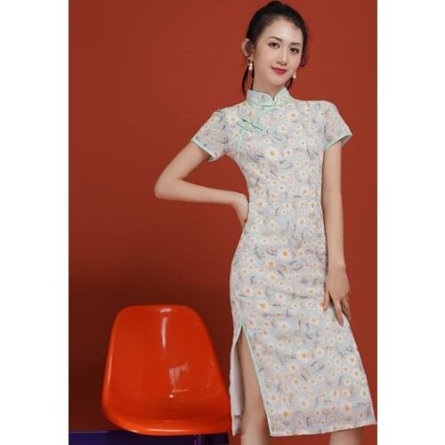 Sexy Mini Cheongsam 2021 Summer Vintage Chinese style Dress Fashion Womens Qipao Slim Party Dresses Button Vestido S-XXL