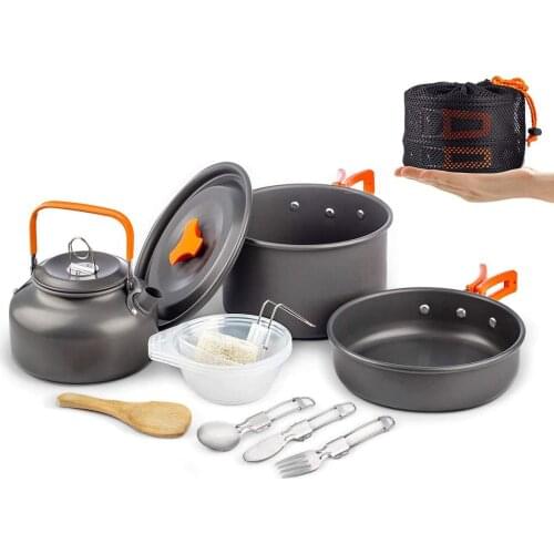 Camping Tableware Set Ultra-light Outdoor Teapot Pan Combination Folding Cookware Pot Set Travel Hiking BBQ Tableware Equipment