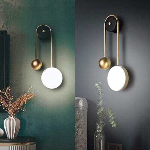 Nordic Bedroom Bedside Lamp Simple Golden Wrought Iron Wall Lamp Living Room Wall Lamp Black Gold Light Luxury Aisle Wall Lamp