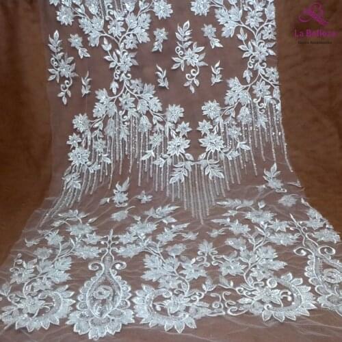 La Belleza 2021 New fashion bridal lace fabric,ivory lace fabric,off white beading wedding dress lace fabric 51'' width 1 yard