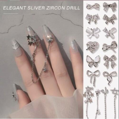New Nail Art Silver Jewelry Bowknot Pearl Accessories Star Chain Nail Jewelry Diamond Nail decoration