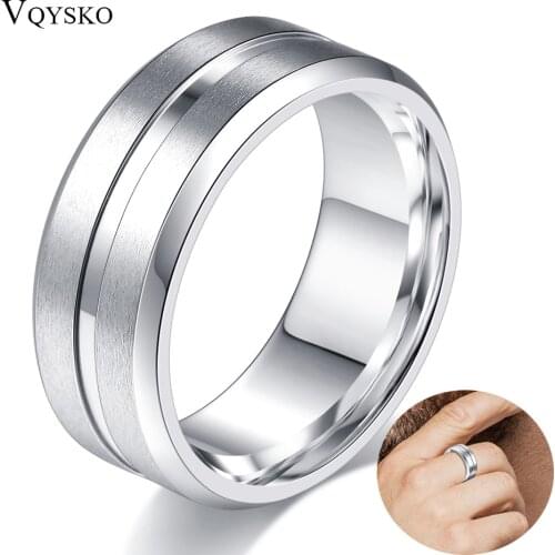 8mm Stainless steel Wedding Band Ring for Men Grooved Center Comfort Fit Silver