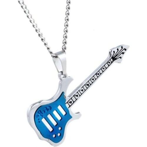 Stainless Steel Guitar Necklace For Men Punk Rock Music Jewelry Gift Clavicular Chain& Leather Necklace Pendant Friendship Gift
