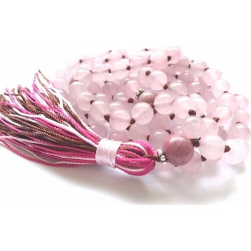 108 RoseQuartz Mala Beads Necklace Tassel Knotted Necklace Yoga Jewelry For Love & Health Buddhist Rosary Prayer Necklaces