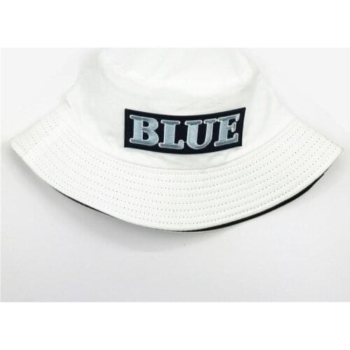 2021 Blue Letter Embroidery Cotton Bucket Hat Fisherman Hat Outdoor Travel Hat Sun Cap Hats for Men and Women 44