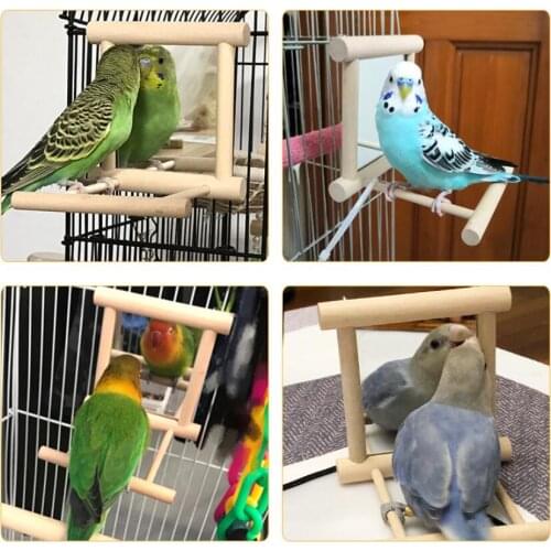 Parrot Playstands With Mirror Bird Swing Climbing Hanging Ladder Bridge Wood Cockatiel Playground Bird Perches 10X10X10cm