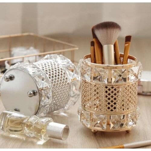 Storage Holder Transparent Large Capacity Metal Hollow-carved Design Corrosion Resistant Makeup Brush Tube Organizer Case
