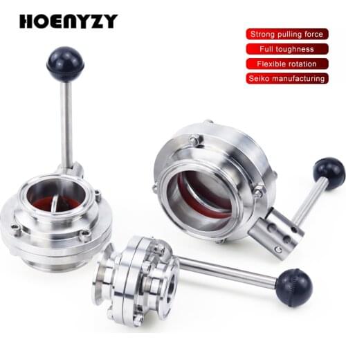 3/4“ 1” 1-1/2" 2" 19/25/38/45/51/63mm Stainless Steel 304 Sanitary Butterfly Valve Tri Clamp 50.5/64/77.5mm Homebrew Beer Dairy