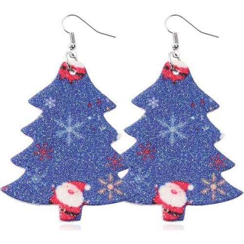 Christmas Earring Tree Stud PU Earrings Fashion Ornaments Leather Xmas Earrings Gift Jewelry Holiday Party Ear Accessories