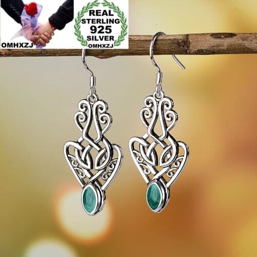 OMHXZJ Wholesale European Fashion Woman Girl Party Birthday Wedding Gift Vintage Hollow Flower Tai Silver Drop Earrings EA492