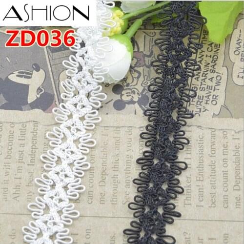 Width 25mm white black polyester Hook braided lash lace ribbon trim with edge ZD036