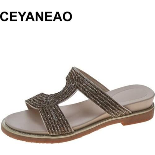 CEYANEAORhinestone slippers new style female outdoor female summer slippers beach fashion sandals sexy open-toed ladies flipflop