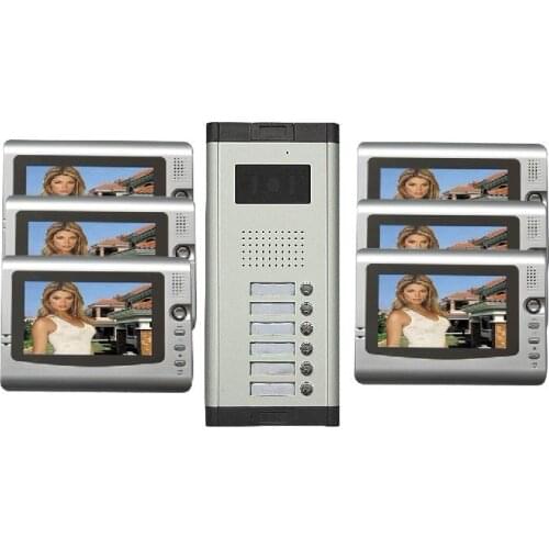 Home security intercom system 7"color video door phone/doorphone ,HD IR camera with 6 buttons for 6-apartments