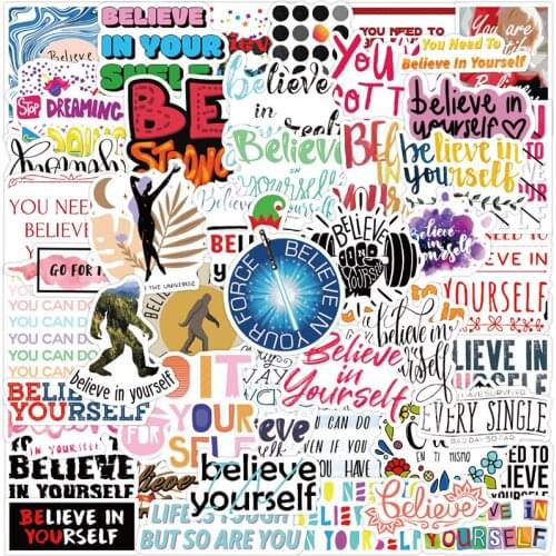 50PCS Motivational Phrase Believe In Yourself Stickers Waterproof Fridge Guitar Laptop Motorcycle Skateboard Joke Sticker Decal