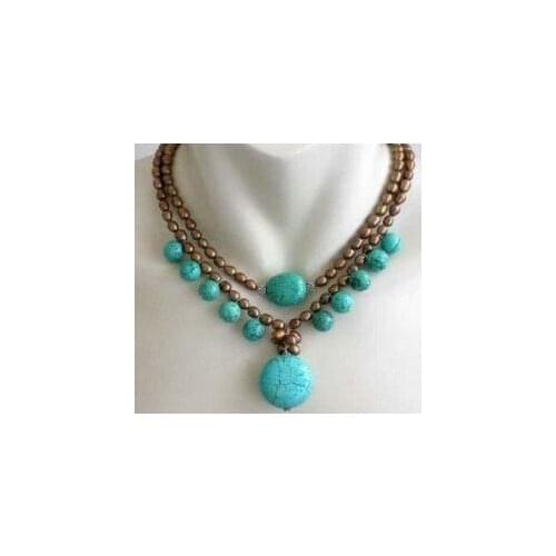 Wedding Woman Jewelry 2 Rows Necklace Natural Brown Freshwater Pearl Light Stone Mixed Necklace Handmade