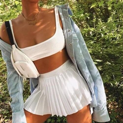 A-line fresh high waist miniskirt With leggings solid skirt Campus style skirt summer clothes vintage bag color Ruffle casual
