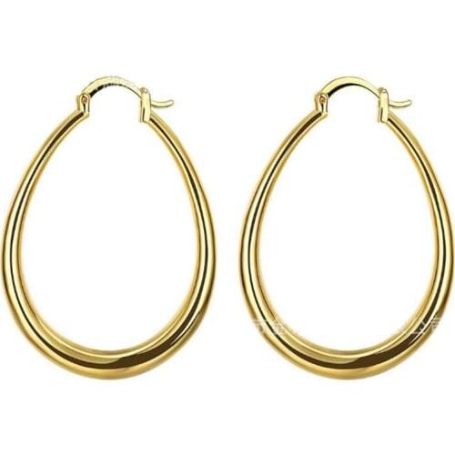 925 Sterling Silver Color Jewelry Wholesale Gold Carved Jewelry Small U-Shaped Smooth Earrings Foreign Trade Fashion 44X33MM
