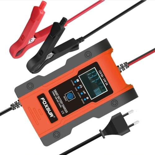 FOXSUR 12.6V Li-Ion Lithium Lipolymer Battery Charger, 12V 24V Motorcycle Car Truck Battery Charger, 7-stage LiFePo4 Charger