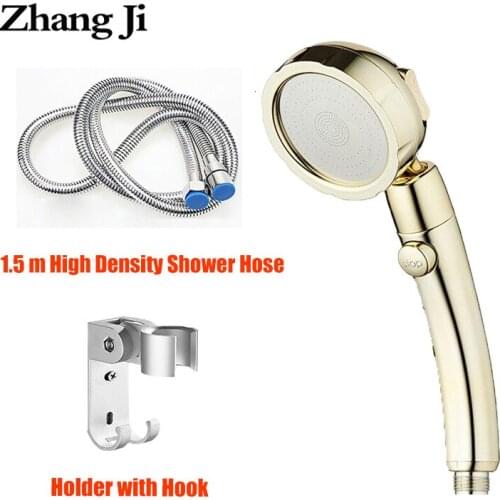 Zhangji 360 Degree Rotating Shower Head High Pressure 3 Modes Adjustment with stop button saving water golden chrome platting