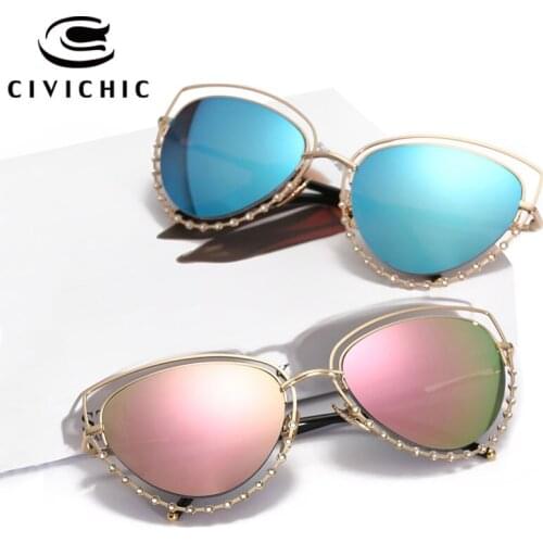 CIVICHIC Top Grade Women Fashion Sunglasses Double Alloy Frame with Faux Diamond Oculos De Sol Hipster Mirror Coating Gafas E350