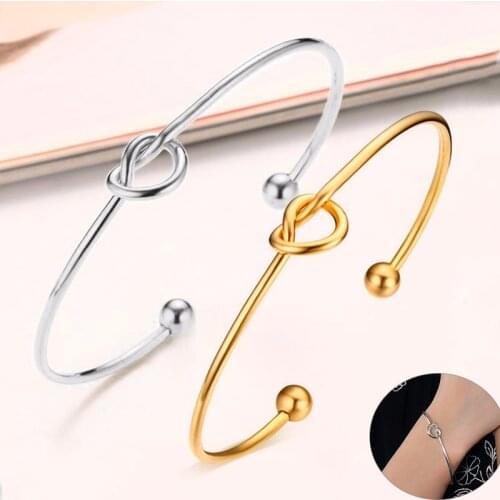Temperament Knot Bangle for Women Stainless Steel Tied Cuff Bracelets Elegant Lady Party Jewelry