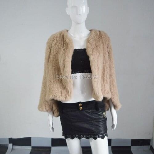 SJ436 Light Camel Fashionable Real Rabbit Fur Stole with 1*1 Knit Fur Women Autumn Winter Cape