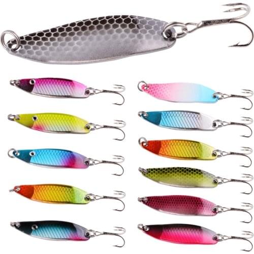 1PCS Metal Spoon Hard Fishing Lure Artificial Wobblers For Trolling Trout Spoon Bait Bass Pike With Treble Hook 6.5G 5cm