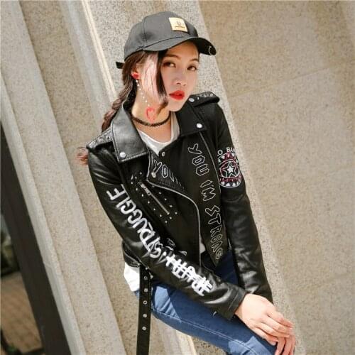 2021 Fashion women PU Leather Jacket Printing Autumn famale Long Sleeve Zipper Motorcycle Jacket famale jacket coat New top Y694