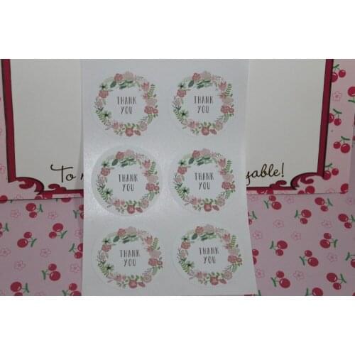 3.8cm Floral Wreath Thank You Stickers