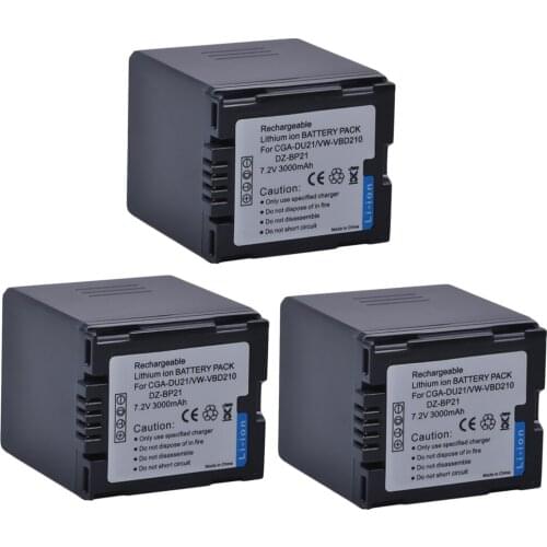 3Pcs High Capacity CGA-DU21 3000mAh CGA DU21 CGADU21 Camera Battery For Panasonic NV-GS330 GS400 GS408 GS500 GS508 MX500 PVGS90