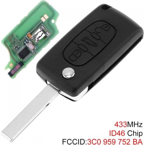 433MHz 3 Buttons Durable Uncut Flip Car Remote Key Fob with ID46 Chip for Citroen C3 C4 C5 Models 2005 - 2011