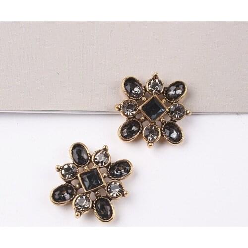 5PCS Retro ancient cyan diamond square flower plate buckle handmade DIY hair accessories hairpin brooch alloy accessories