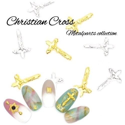 50pcs/pack Japan Korea Nail Art Alloy Gold Silver Cross Jesus Metal Jewelry Accessories Collection for Women Nail Polish DIY