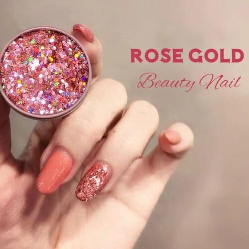 7g Rose Gold Nail Glitter Powder Sequins Golden Rose Mixed Nail Sparkles Glitter Dust Powder Nail Art Decorations Nail Art Set