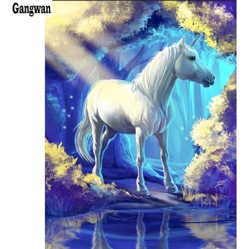Unicorn Diamond Painting sale forest animal landscape Picture of Rhinestones Full Square Mosaic Diamond Embroidery Cross Stitch
