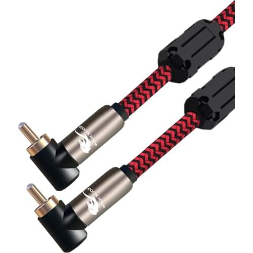 High Premium Stereo Male Angle RCA to RCA Angle Digital Coaxial Audio Video RCA Cable for Subwoofer Speaker Braid Sheiled 1m 2m