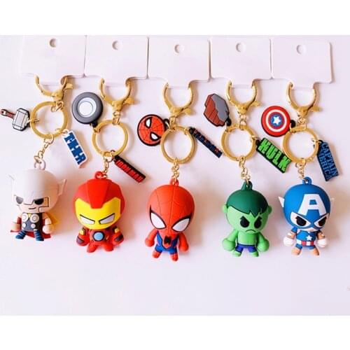 Anime Marvel Avengers Spiderman Keychain Superhero Heroes Figures Bag Pendant Cartoon Iron Man Spiderman Keyring PVC Toys Gifts