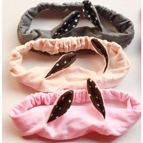 15pc/lot Pink Beige Grey Hairbands Soft Rabbit Ear Comfortable Headbands Kids Elastic Hair Bands Lovely Ears Design Children