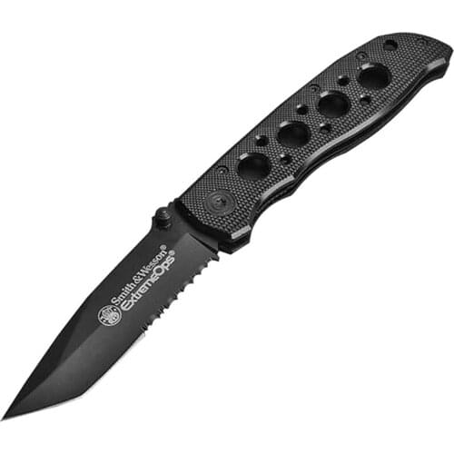 DuoClang S&W Military Tactical Knife 440c Steel Tanto with Teeth Blade Folding Blade Knife High Quality