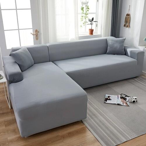 Elastic Corner Sectional Sofa Cover for Living Room 2 3 4 Place Light Grey Solid Color L Shape Protection Chaise Longue Covers