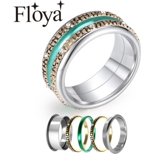 Floya Rtro Rings Women Stainless Steel Arctic Symphony Rings Reversible Interchangeable Big 3 Layers Band Rings Femme Bague Gift