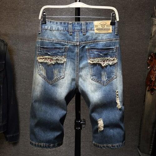 Summer Streetwear Hip Hop Male Casual Holes Straight Denim Shorts Plus Size 40 New Men Vintage Ripped Bermudas Jeans Short