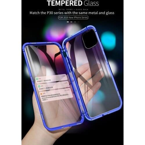50pcs/Lot Magnetic Metal Double Side Tempered Glass Phone Case For iPhone 13 12 Mini 11 Pro XS Max XR X 7 8 6 6S Plus Coque