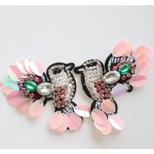 Fashion DIY bird cat beaded Patches for clothing Embroidery Sequin sew on animal patches for bags decorative parches applique